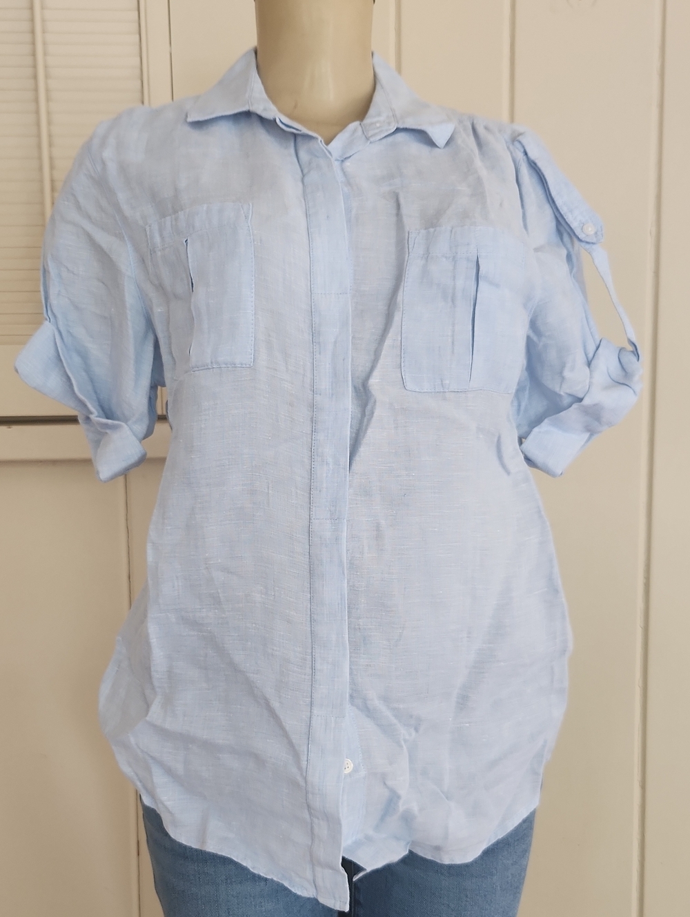 Island Company Light Blue Linen Button-Front Blouse